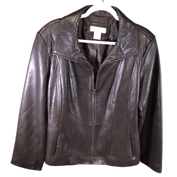 Jones New York Jackets & Blazers - Jones New York Womens Sport Moto Leather Jacket Size XL Brown Full Zip Biker